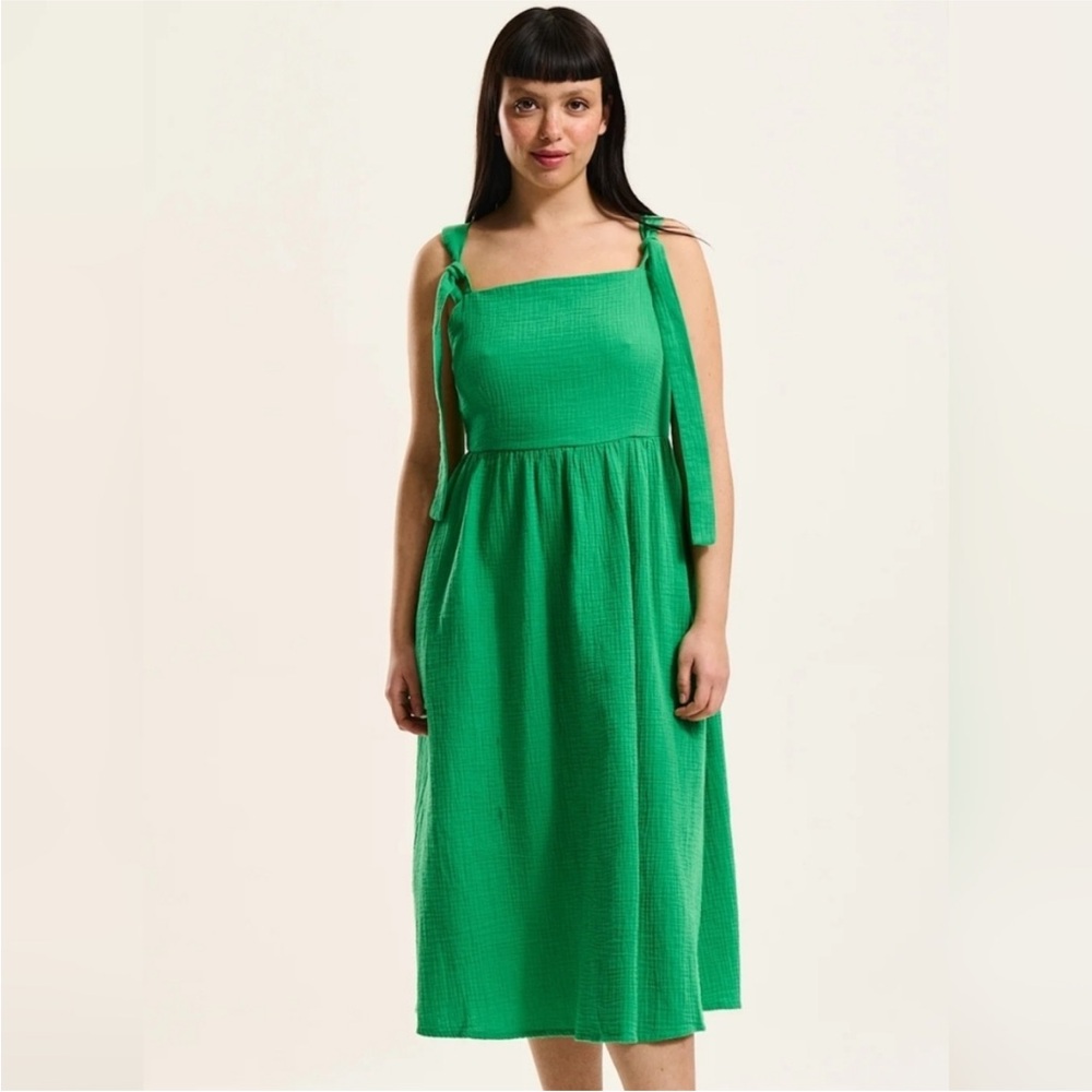 NWOT Lucy & Yak Faye Midi Cotton Gauze Dress Green Size UK10 US6